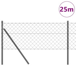 Jeu de Poteaux de Clôture Gris 0.4 x 25 m Acier galvanisé 