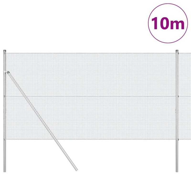 Clôture en fil soudé avec 7 poteaux 1,2x10 m Acier galvanisé 