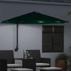 Parasol de jardin mural avec LEDs, vert, 248 cm 