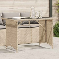 Table de jardin avec dessus en verre beige 110x68x70 cm rotin 