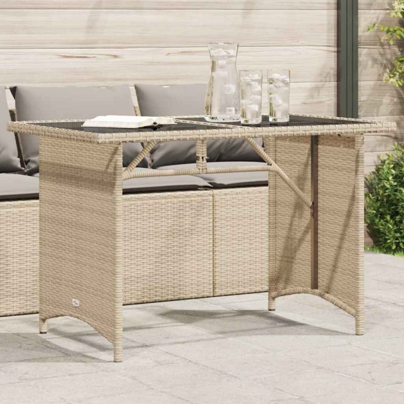 Table de jardin avec dessus en verre beige 110x68x70 cm rotin 