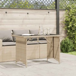 Table de jardin avec dessus en verre beige 110x68x70 cm rotin 