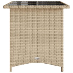 Table de jardin avec dessus en verre beige 110x68x70 cm rotin 