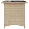 Table de jardin avec dessus en verre beige 110x68x70 cm rotin 