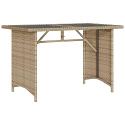 Table de jardin avec dessus en verre beige 110x68x70 cm rotin 