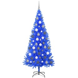 Arbre de Noël bleu factice avec set LED et boules - 180 cm en PVC 