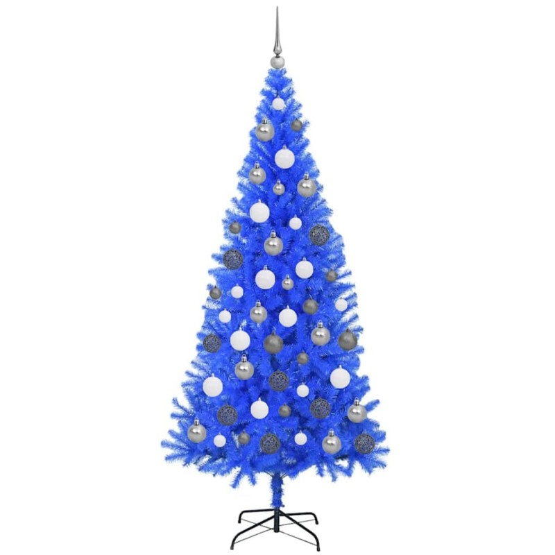 Arbre de Noël bleu factice avec set LED et boules - 180 cm en PVC 