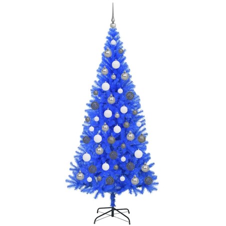 Arbre de Noël bleu factice avec set LED et boules - 180 cm en PVC 