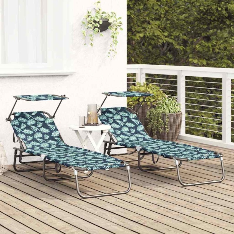 Chauffe-soleils pliants 2 pcs avec impression de feuilles 600D Tissu Oxford 