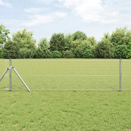 Clôture en fil soudé avec 13 poteaux 0.6x25 m Acier galvanisé 
