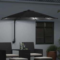 Parasol mural avec LED noir, 248 cm 