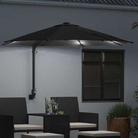 Parasol mural avec LED noir, 248 cm 
