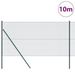 Clôture en fil soudé avec 7 poteaux verts 1,2x10 m en acier 