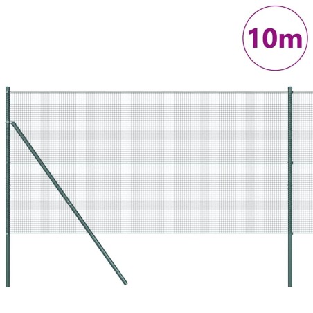 Clôture en fil soudé avec 7 poteaux verts 1,2x10 m en acier 