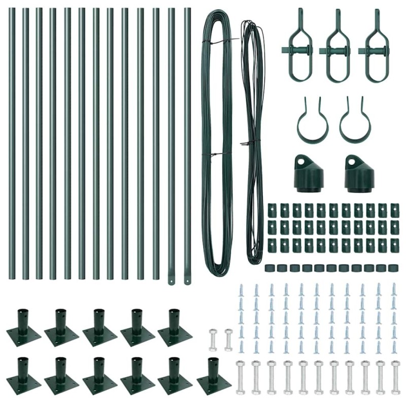 Set de Poteaux de Clôture 13 pcs Vert Ø32mm 110 cm Béton 