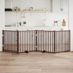Barrière pour chiens avec porte 4 panneaux bois de sapin massif 