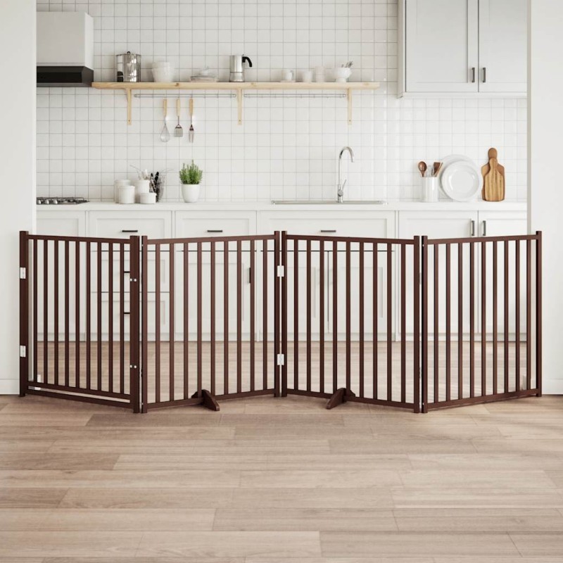 Barrière pour chiens avec porte 4 panneaux bois de sapin massif 