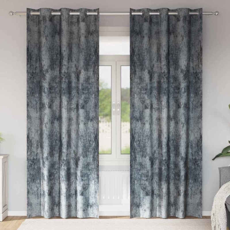 Paire de rideaux en velours 2 pièces avec œillets gris argent, 245 x 140 cm 