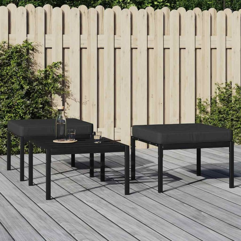 Tabourets de jardin et coussins gris lot de 2 60x60x35 cm acier 