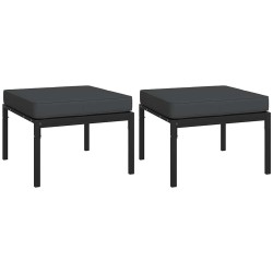 Tabourets de jardin et coussins gris lot de 2 60x60x35 cm acier 