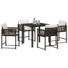 Set de salle à manger de jardin , 5 pièces, avec coussins en poly rotin marron 
