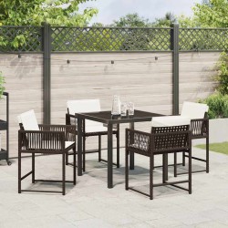 Set de salle à manger de jardin , 5 pièces, avec coussins en poly rotin marron 