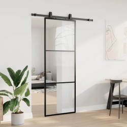 Porte coulissante kit de quincaillerie noir 76x205 cm verre ESG 