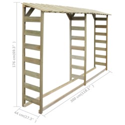 Abri de bois de chauffage 300 x 44 x 176 cm Pinède imprégnée 