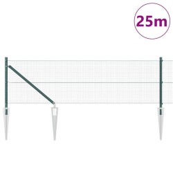 Clôture en fil soudé avec 13 piquets en pointe verte 0,6x25 m en acier 