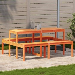 Table de pique-nique cire marron 160x134x75 cm bois massif pin 