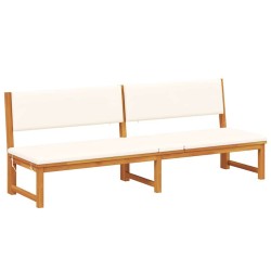 Chaise longue 3-en-1 avec coussins crème en bois massif d'acacia 
