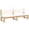 Chaise longue 3-en-1 avec coussins crème en bois massif d'acacia 