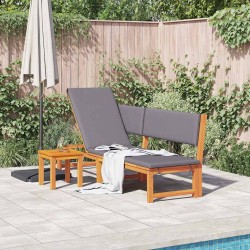 Chaise longue 3 en 1 avec coussins gris clair en bois d'acacia 