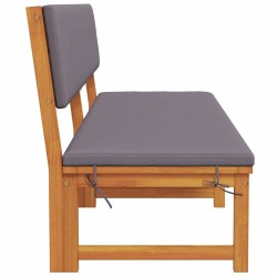 Chaise longue 3 en 1 avec coussins gris clair en bois d'acacia 