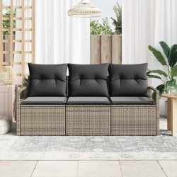 Ensemble de canapé de jardin 3 pièces avec des coussins gris en poly rotin 