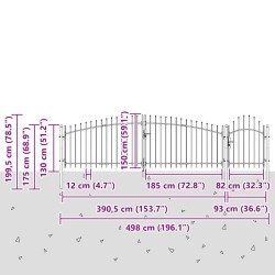 Porte de jardin avec pignon gris, 150x500 cm, en acier 