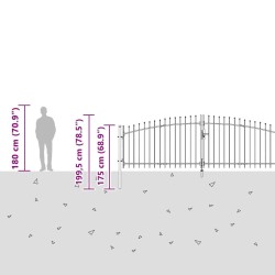 Porte de jardin avec pignon gris, 150x500 cm, en acier 