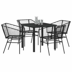 Ensemble de salle à manger de jardin de 5 pièces en poly rotin noir 