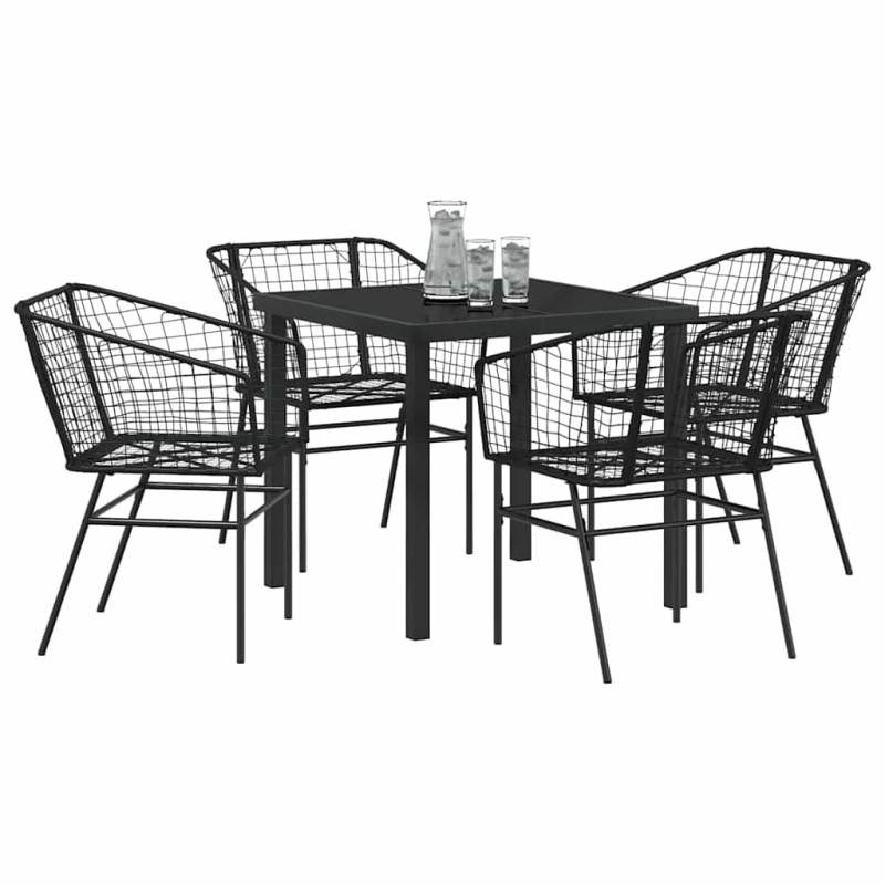 Ensemble de salle à manger de jardin de 5 pièces en poly rotin noir 
