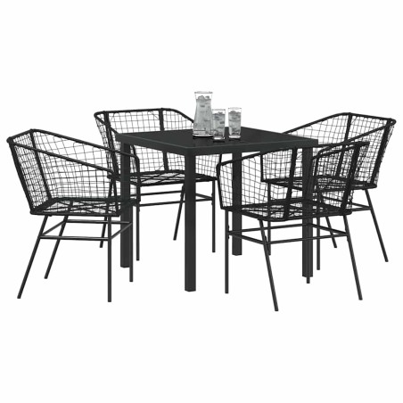 Ensemble de salle à manger de jardin de 5 pièces en poly rotin noir 