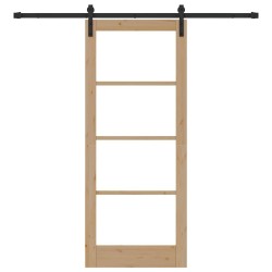 Porte Coulissante avec Kit de Matériel 'ORKDAL'Bois Massif & Verre 