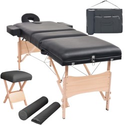 Table de massage pliable et tabouret 10 cm d'épaisseur Noir 