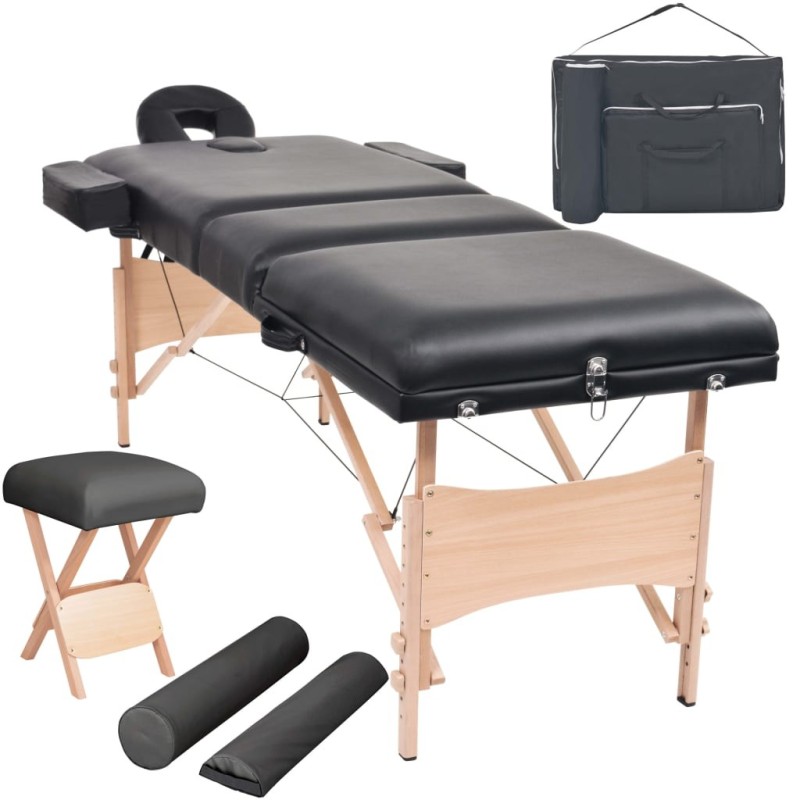 Table de massage pliable et tabouret 10 cm d'épaisseur Noir 