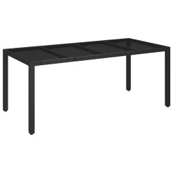 Table de jardin dessus en verre Noir 190x90x75cm Résine tressée 