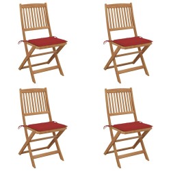 Chaises pliables de jardin lot de 4 avec coussins Bois d'acacia 