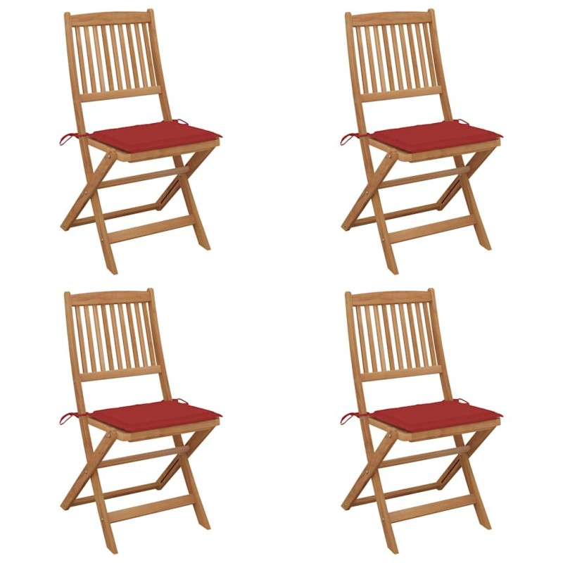 Chaises pliables de jardin lot de 4 avec coussins Bois d'acacia 