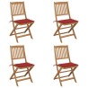 Chaises pliables de jardin lot de 4 avec coussins Bois d'acacia 