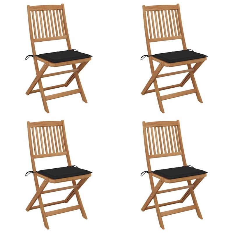 Chaises pliables de jardin lot de 4 avec coussins Bois d'acacia 