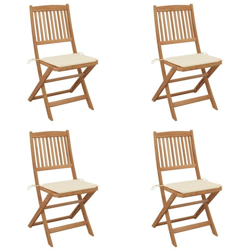 Chaises pliables de jardin lot de 4 avec coussins Bois d'acacia 