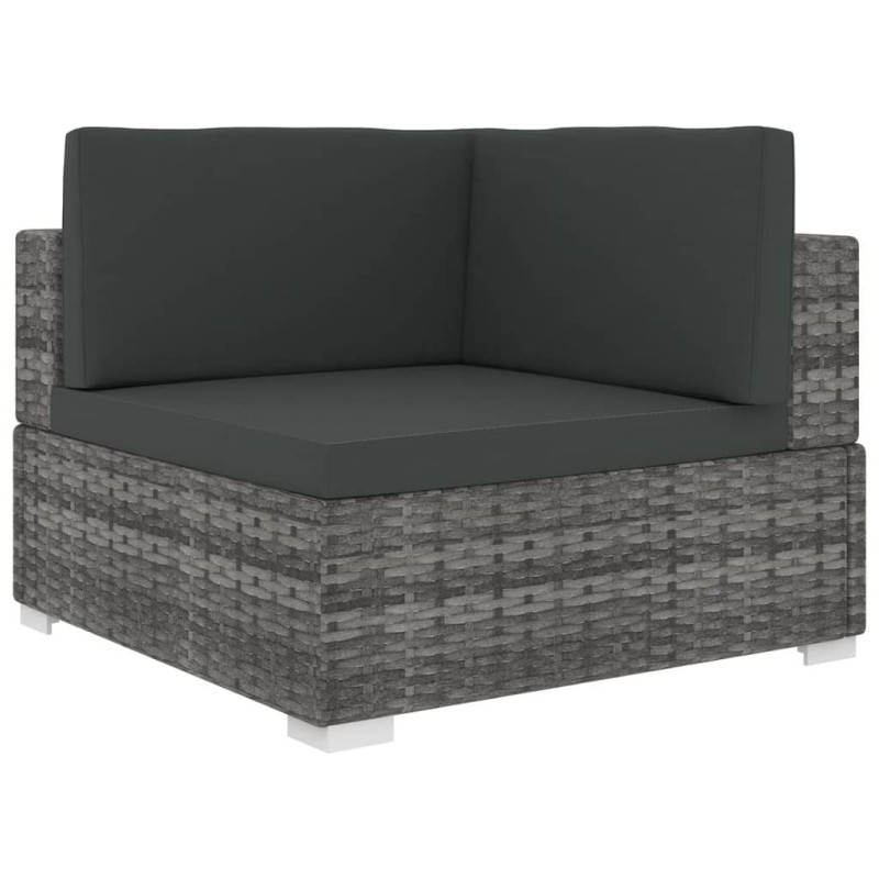Chaise d'angle 1 pc et coussins Résine tressée Gris 